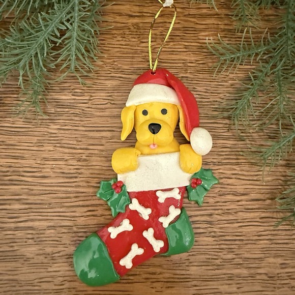 The Unbranded Brand Other - Yellow Lab Dog in Christmas Stocking Ornament – Holiday Christmas Retriever Gift